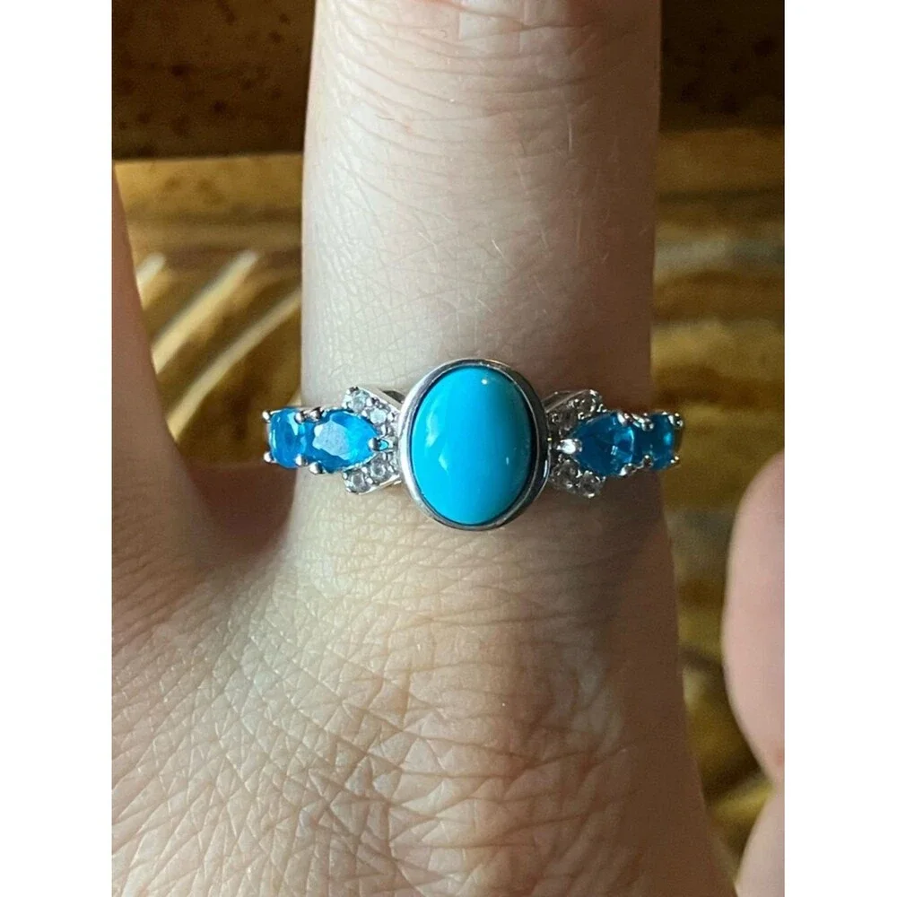 Sleeping Beauty Turquoise Blue Apatite Sterling Silver Ring Size 10